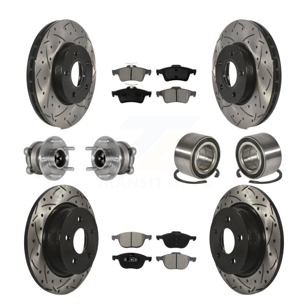 Hub Bearing Coated Disc Brake Rotor And Pad Front Rear Kit (10Pc) For Ford C-Max