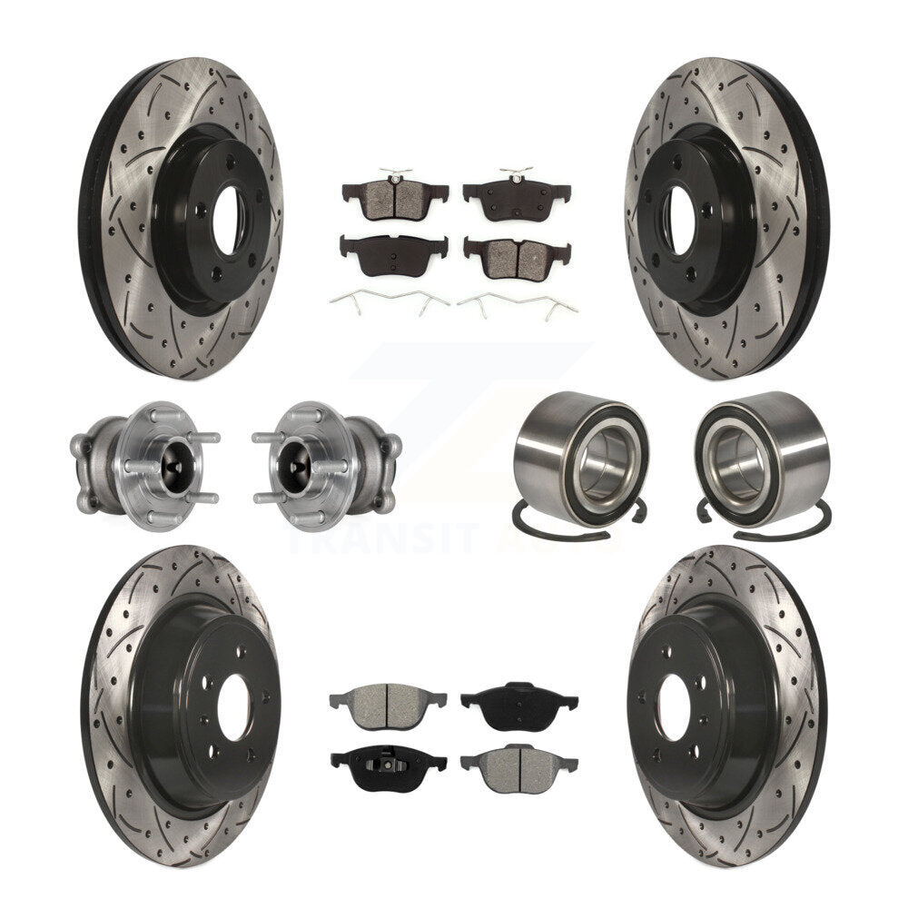 Hub Bearing Coated Disc Brake Rotor & Pads Front Rear Kit (10Pc) For Ford Escape