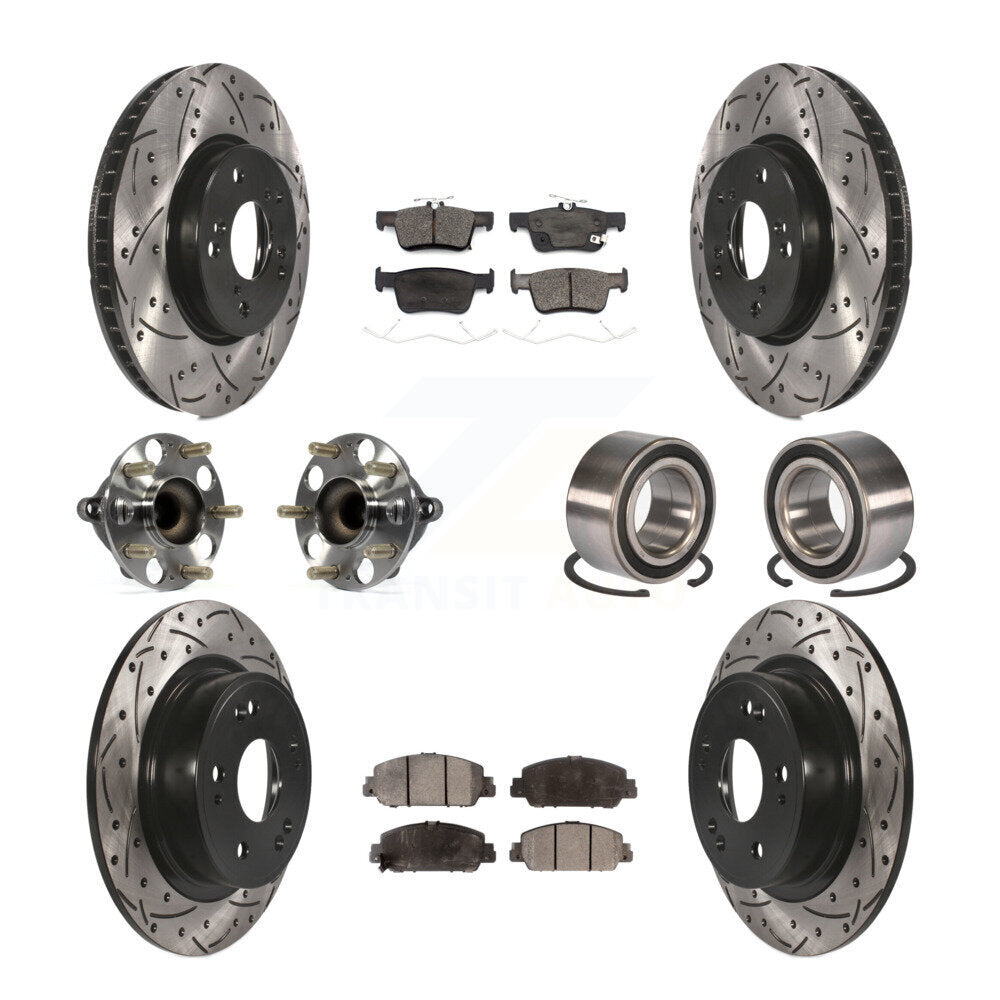 Hub Bearing Coated Disc Brake Rotor & Pad Front Rear Kit (10Pc) For Honda Accord