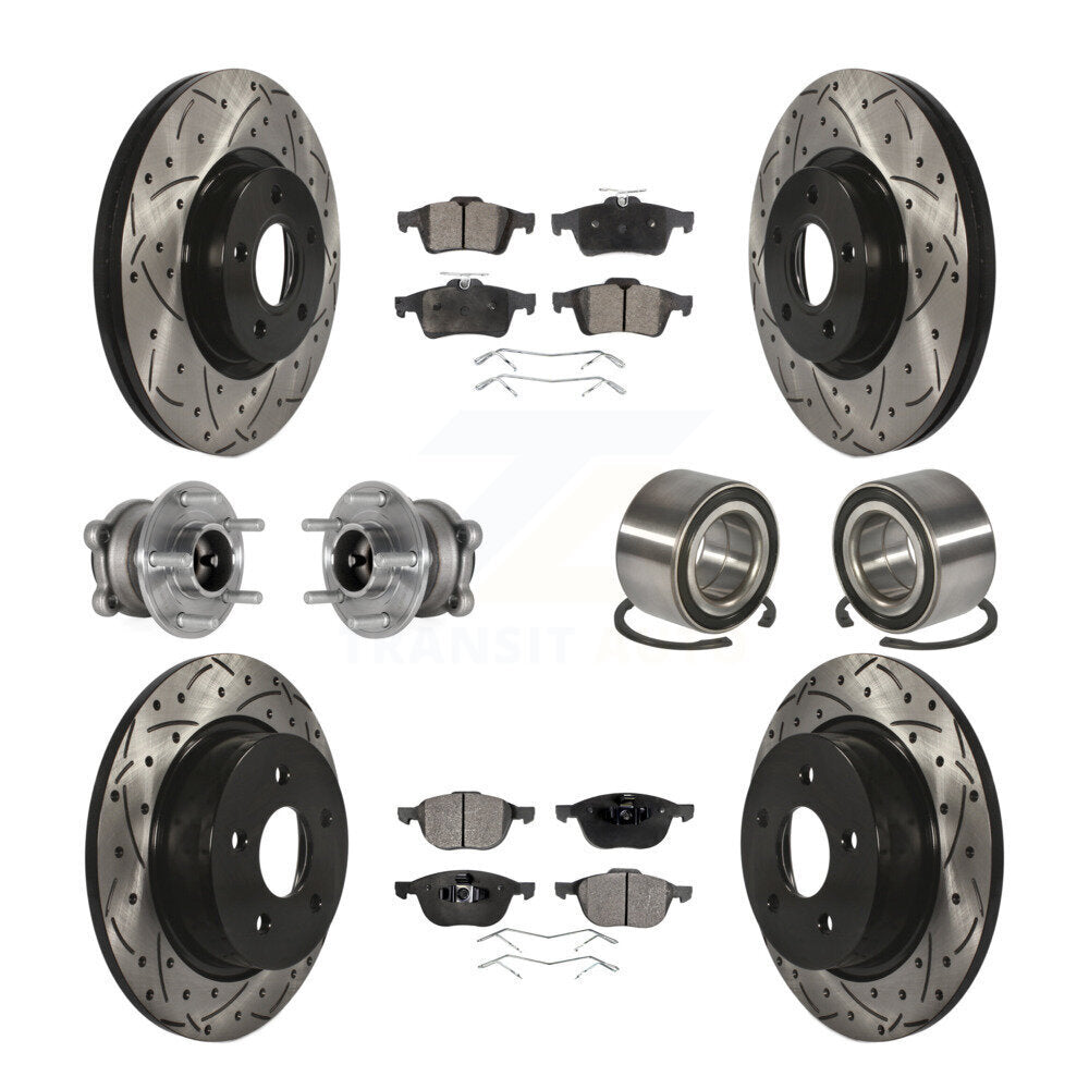 Hub Bearing Coated Brake Rotor & Pad Front Rear Kit (10Pc) For Ford Escape C-Max