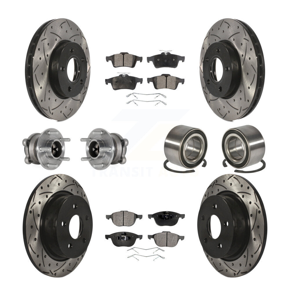 Hub Bearing Coated Disc Brake Rotor And Pad Front Rear Kit (10Pc) For Ford C-Max