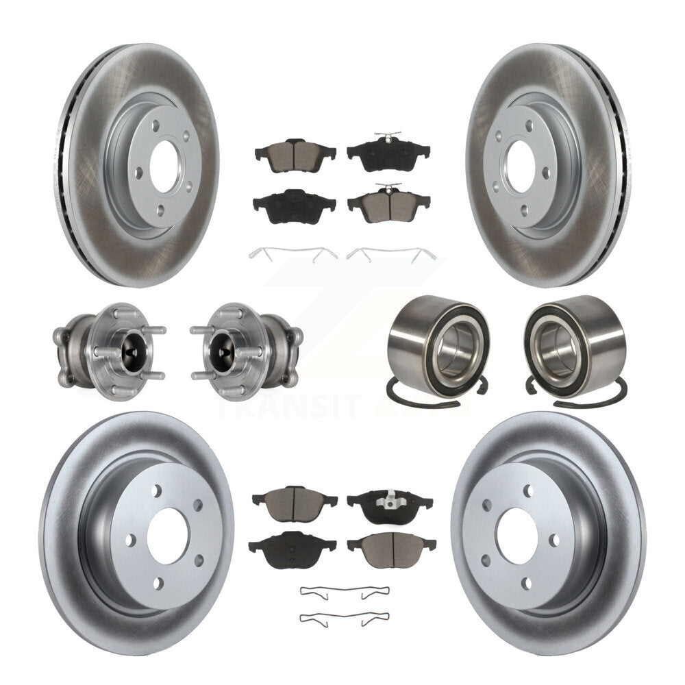 Hub Bearing Coated Brake Rotor & Pad Front Rear Kit (10Pc) For Ford Escape C-Max