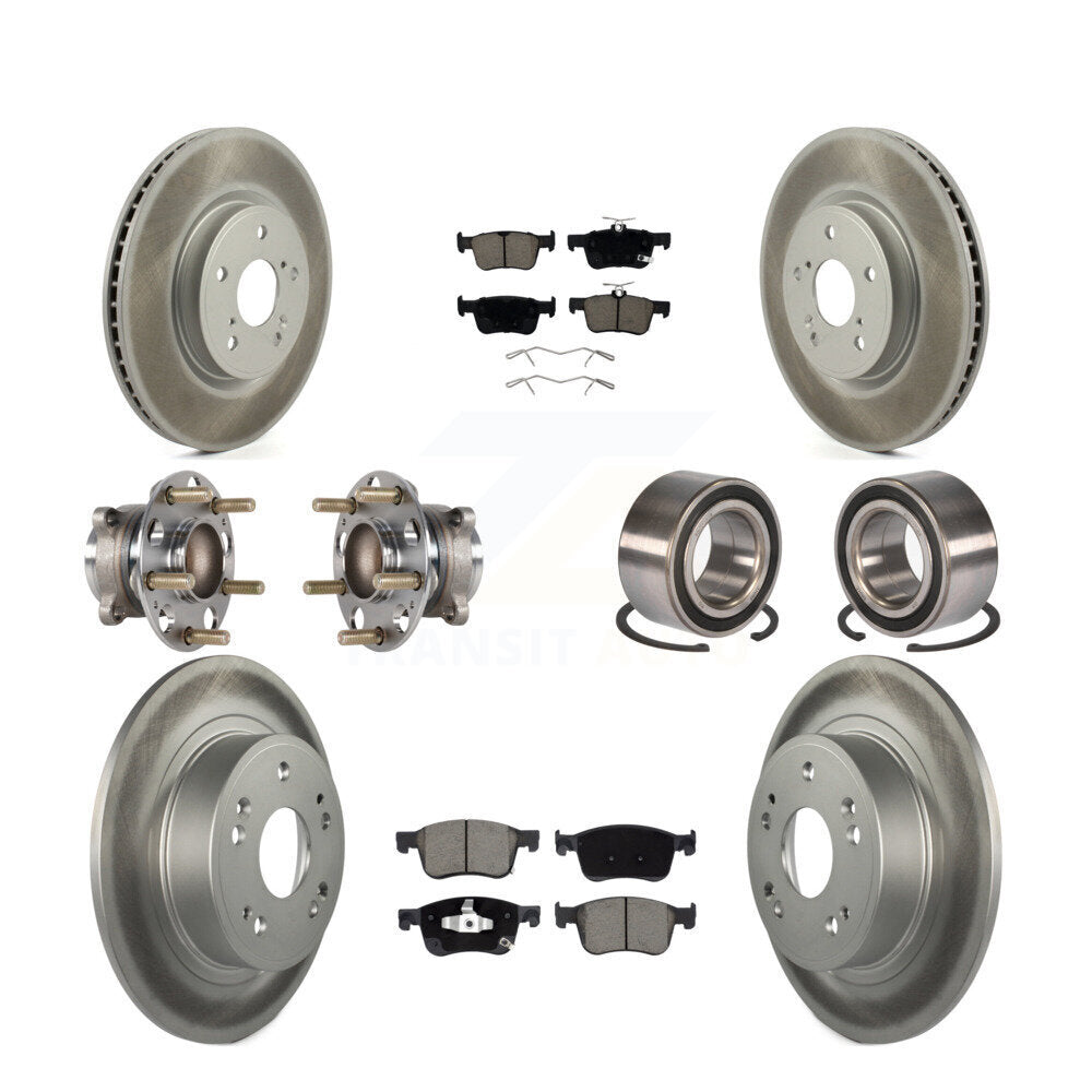 Hub Bearing Coated Disc Brake Rotor & Pad Front Rear Kit (10Pc) For Honda Accord