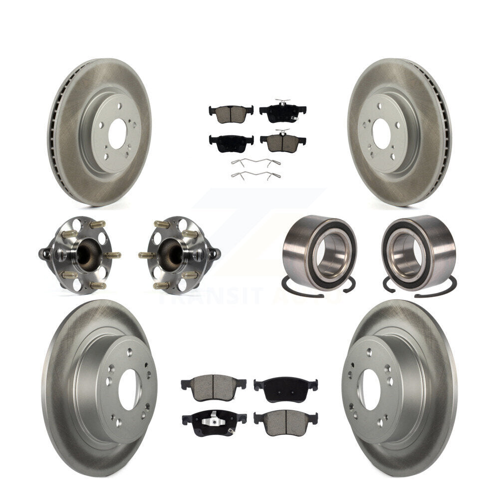 Hub Bearing Coated Disc Brake Rotor & Pad Front Rear Kit (10Pc) For Honda Accord