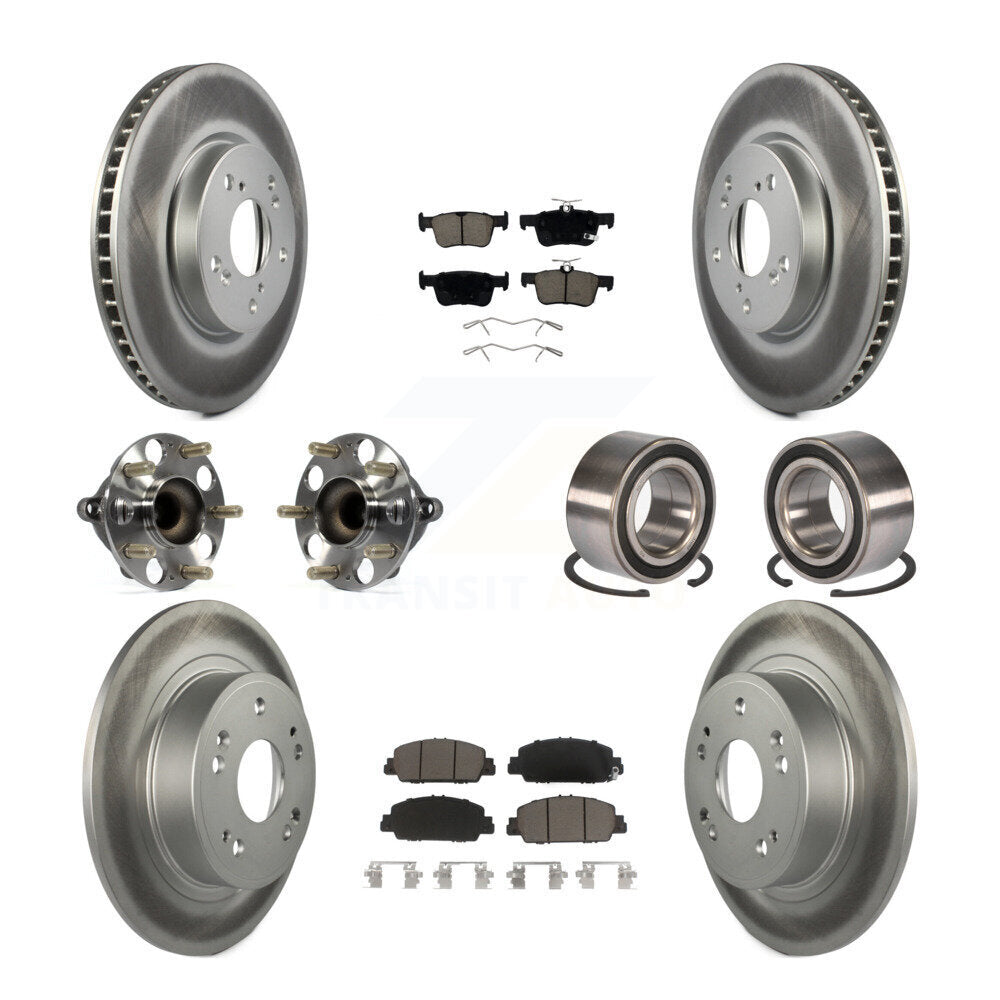 Hub Bearing Coated Disc Brake Rotor & Pad Front Rear Kit (10Pc) For Honda Accord