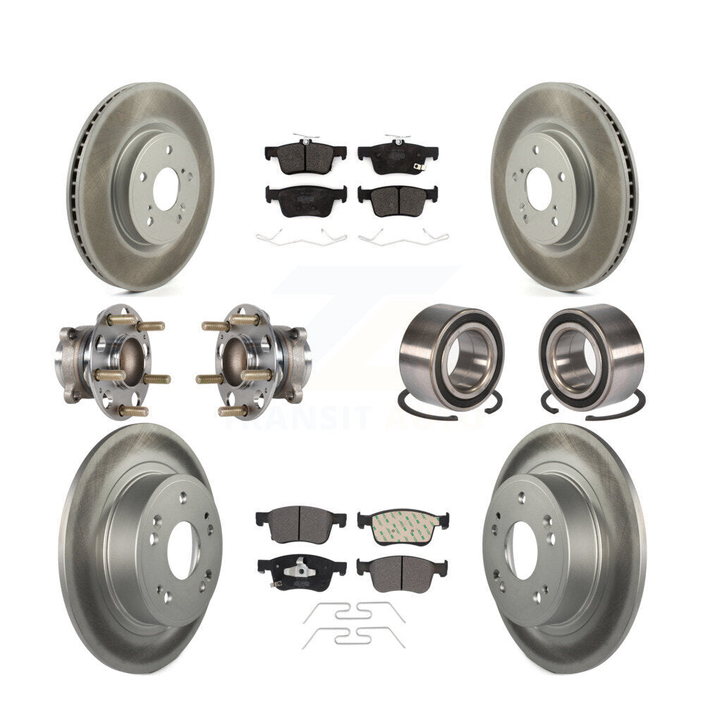 Hub Bearing Coated Disc Brake Rotor & Pad Front Rear Kit (10Pc) For Honda Accord
