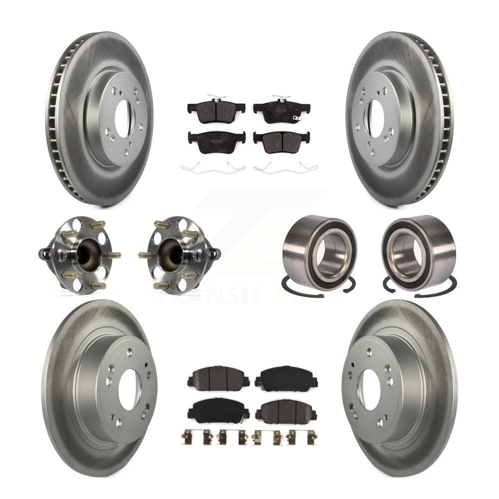 Hub Bearing Coated Disc Brake Rotor & Pad Front Rear Kit (10Pc) For Honda Accord