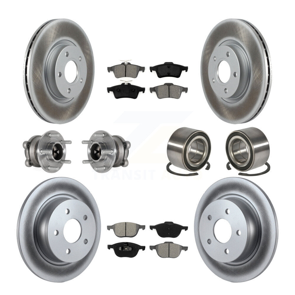 Hub Bearing Coated Brake Rotor & Pad Front Rear Kit (10Pc) For Ford Escape C-Max