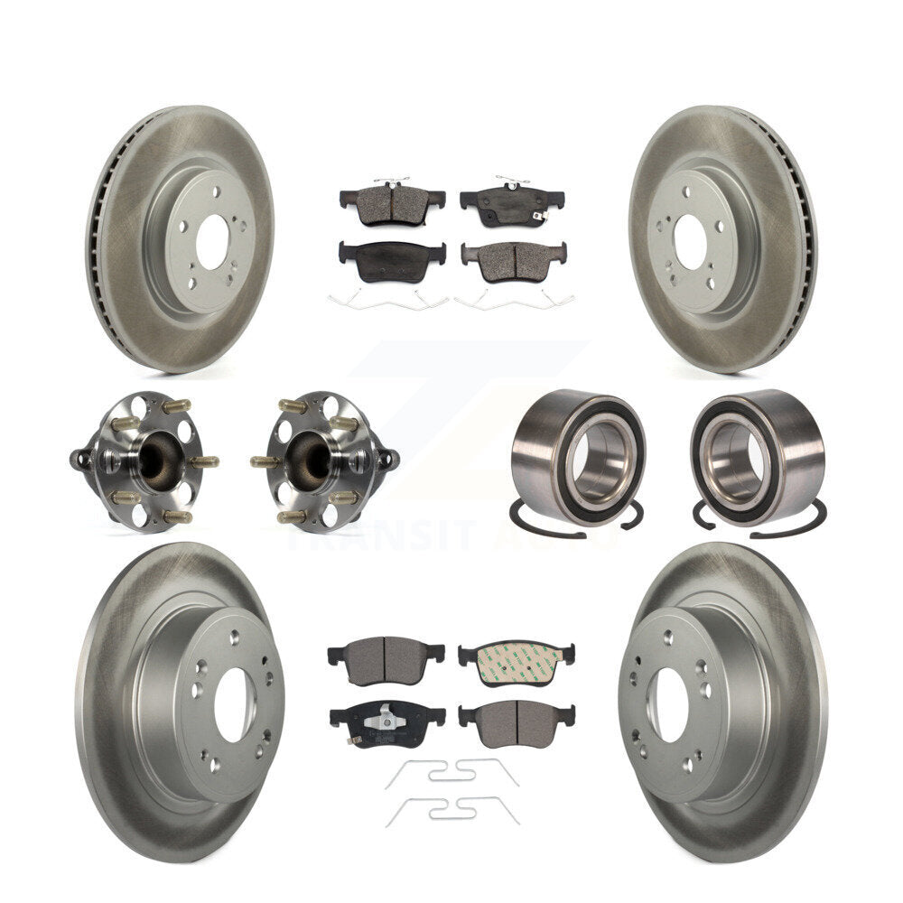 Hub Bearing Coated Disc Brake Rotor & Pad Front Rear Kit (10Pc) For Honda Accord