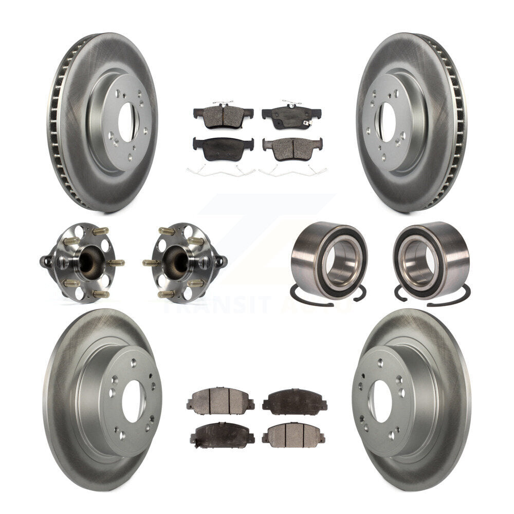 Hub Bearing Coated Disc Brake Rotor & Pad Front Rear Kit (10Pc) For Honda Accord