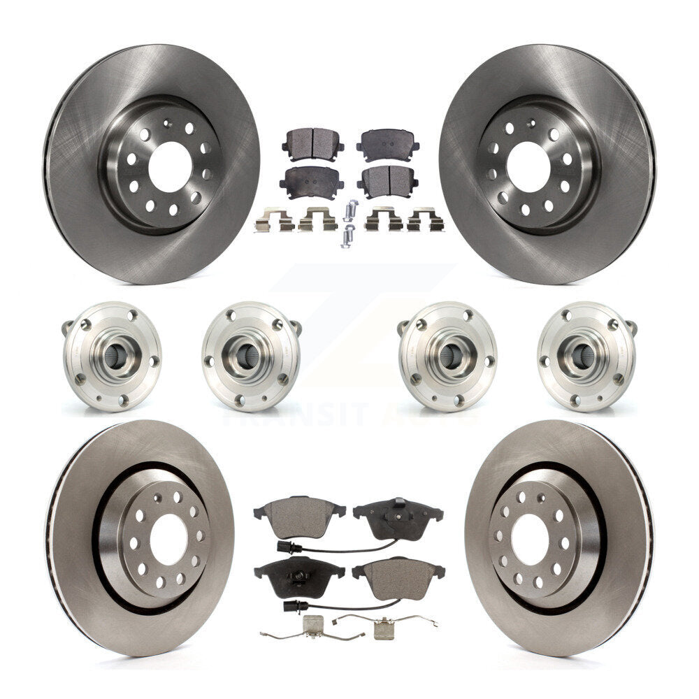 Hub Bearings Disc Brake Rotors And Pads Front Rear Kit (10Pc) For Volkswagen CC