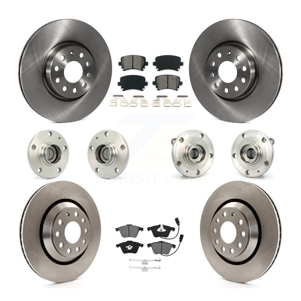 Hub Bearings Disc Brake Rotors And Pads Front Rear Kit (10Pc) For Volkswagen CC