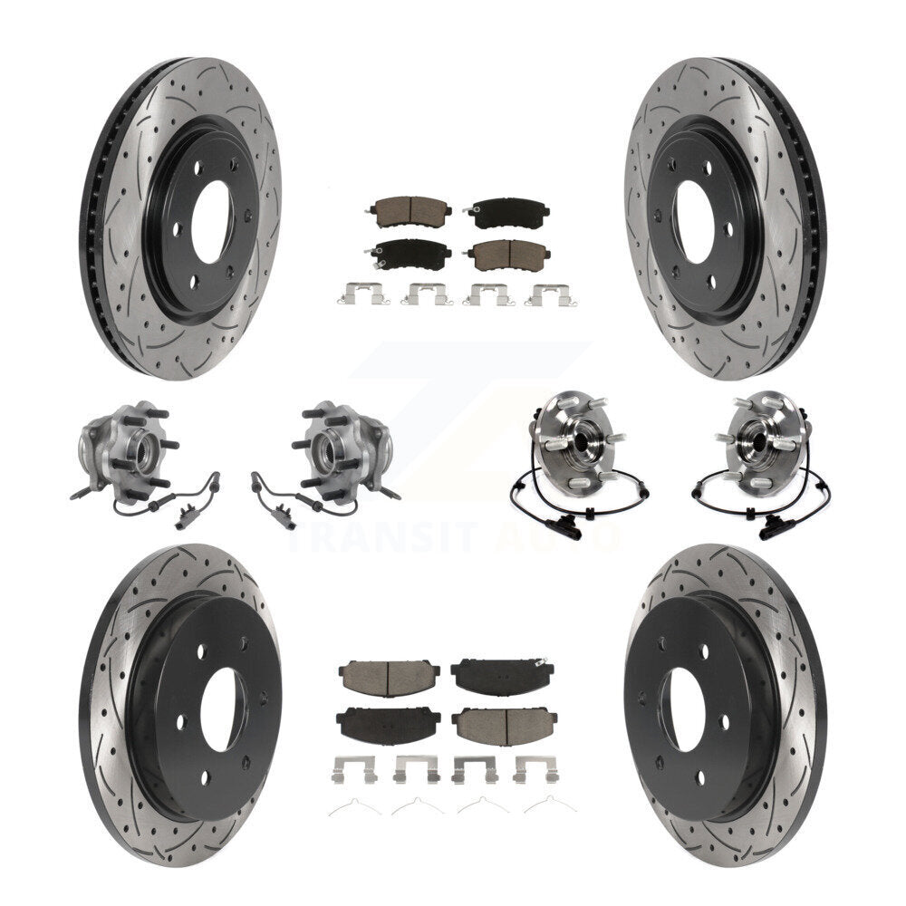 Hub Bearing Coated Brake Rotor & Pad Front Rear Kit (10Pc) For Nissan Armada AWD