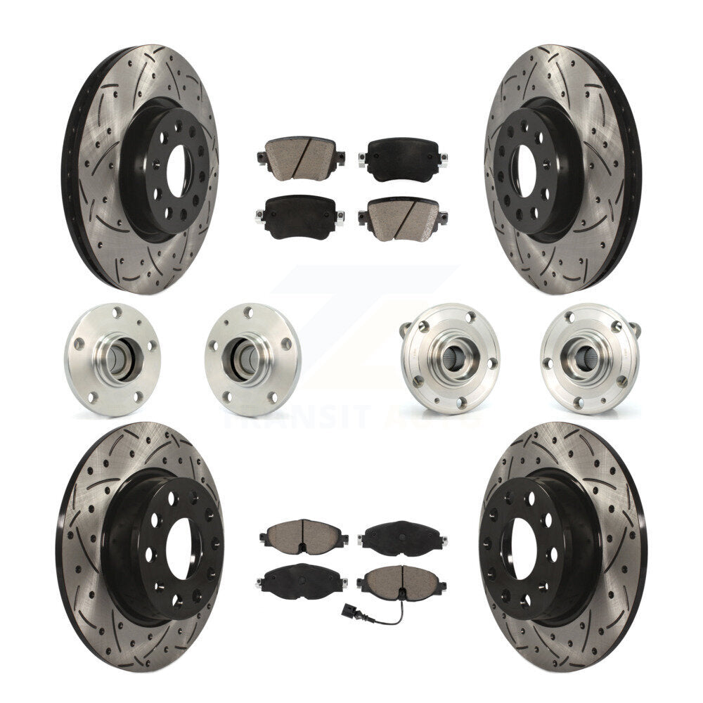 Hub Bearing Coated Brake Rotor & Pad Front Rear Kit (10Pc) For Volkswagen Passat