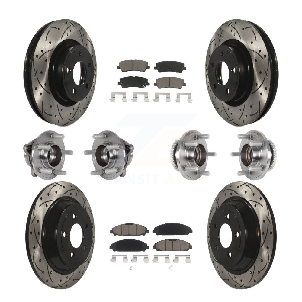 Hub Bearing Coated Disc Brake Rotor & Pad Front Rear Kit (10Pc) For Ford Mustang