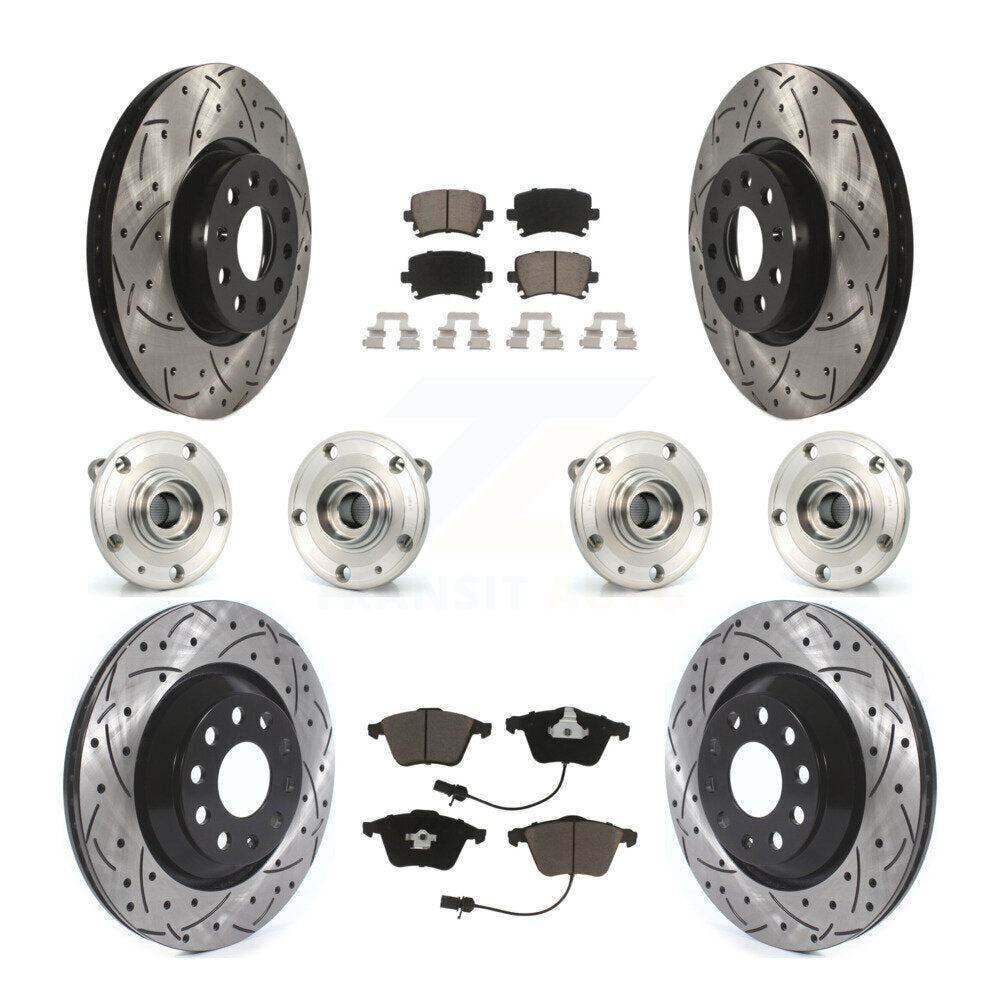 Hub Bearing Coated Disc Brake Rotor Pads Front Rear Kit (10Pc) For Volkswagen CC