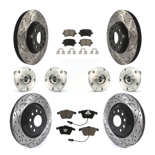 Hub Bearing Coated Disc Brake Rotor Pads Front Rear Kit (10Pc) For Volkswagen CC