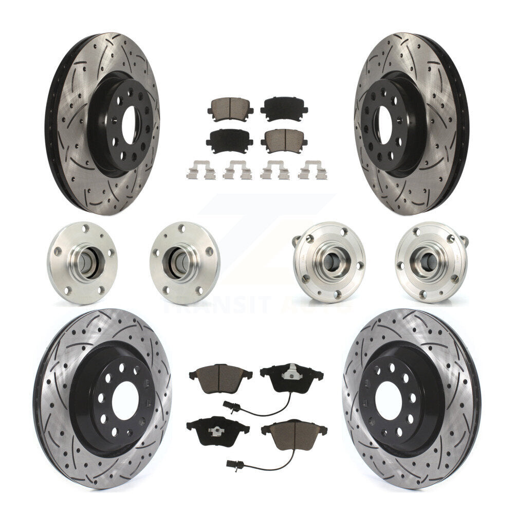 Hub Bearing Coated Disc Brake Rotor Pads Front Rear Kit (10Pc) For Volkswagen CC
