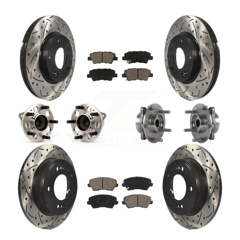Hub Bearing Coat Brake Rotor Pad Front Rear Kit (10Pc) For 17 Hyundai Elantra GT