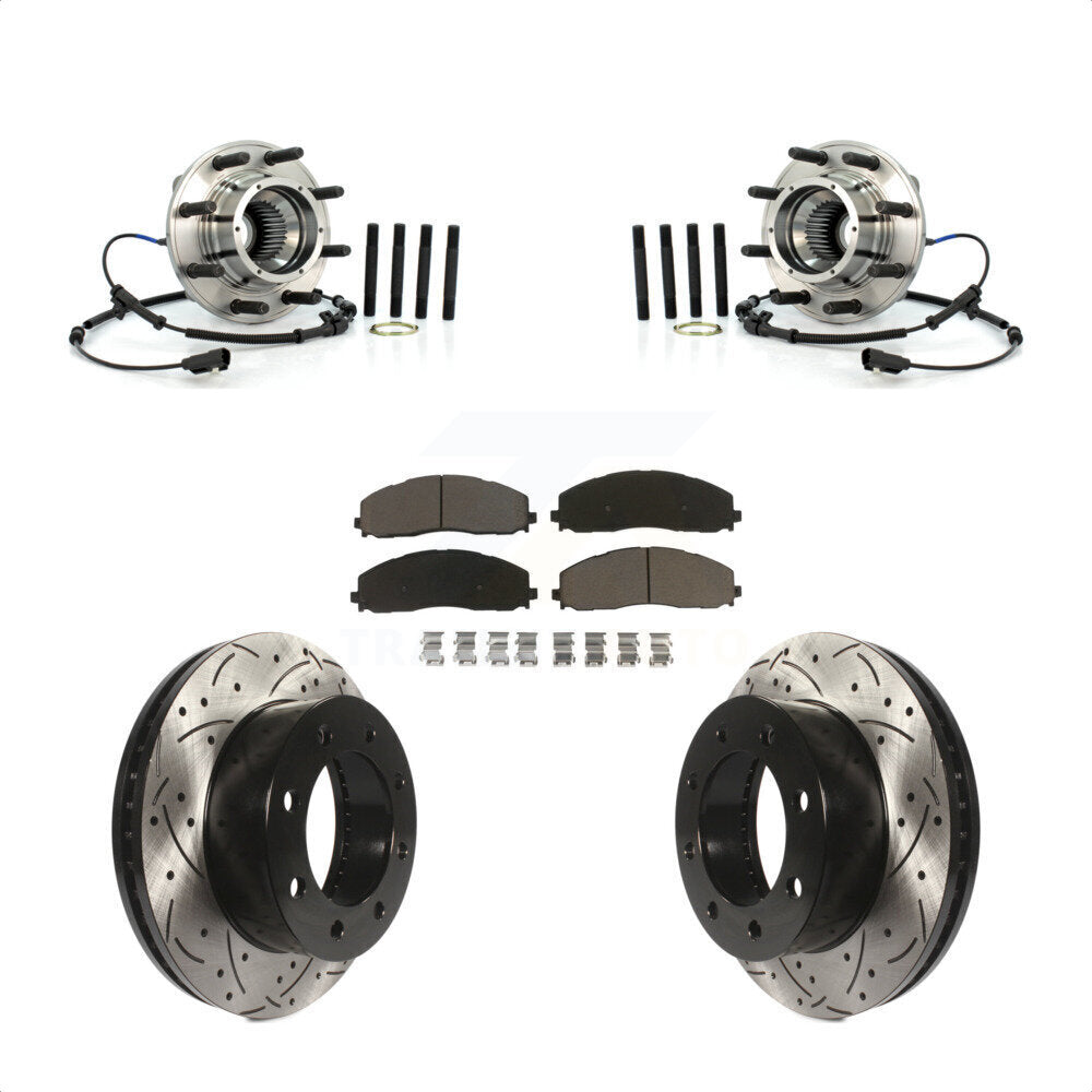 Hub Bearing Drilled Slot Brake Rotor Pad Front Kit For Ford F-250 Super Duty 4WD