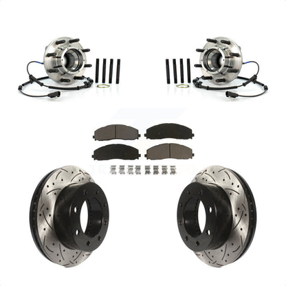 Hub Bearing Drilled Slot Brake Rotor Pad Front Kit For Ford F-250 Super Duty 4WD