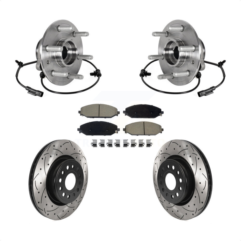 Hub Bearing Assembly Coated Drilled Slot Brake Rotor Pads Front Kit For Ram 1500