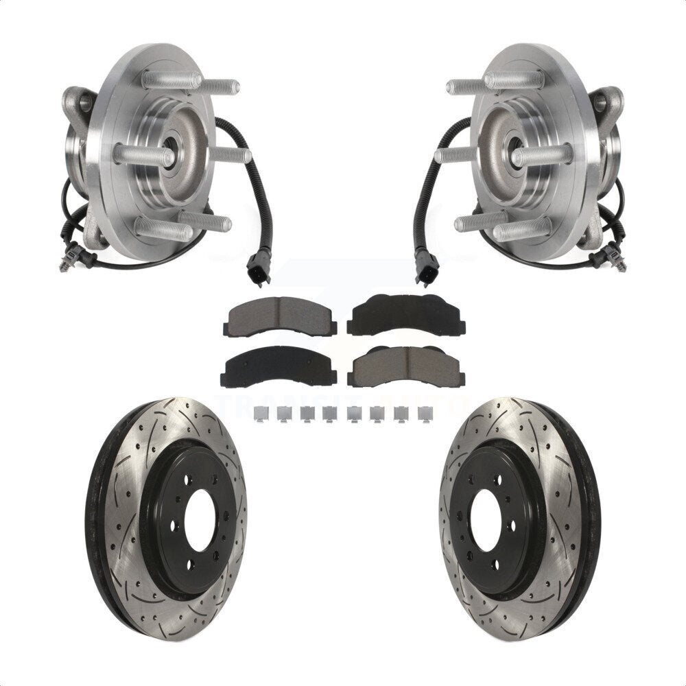 Hub Bearing Drill Slot Brake Rotor Pad Front Kit For Ford Expedition Lincoln 4WD