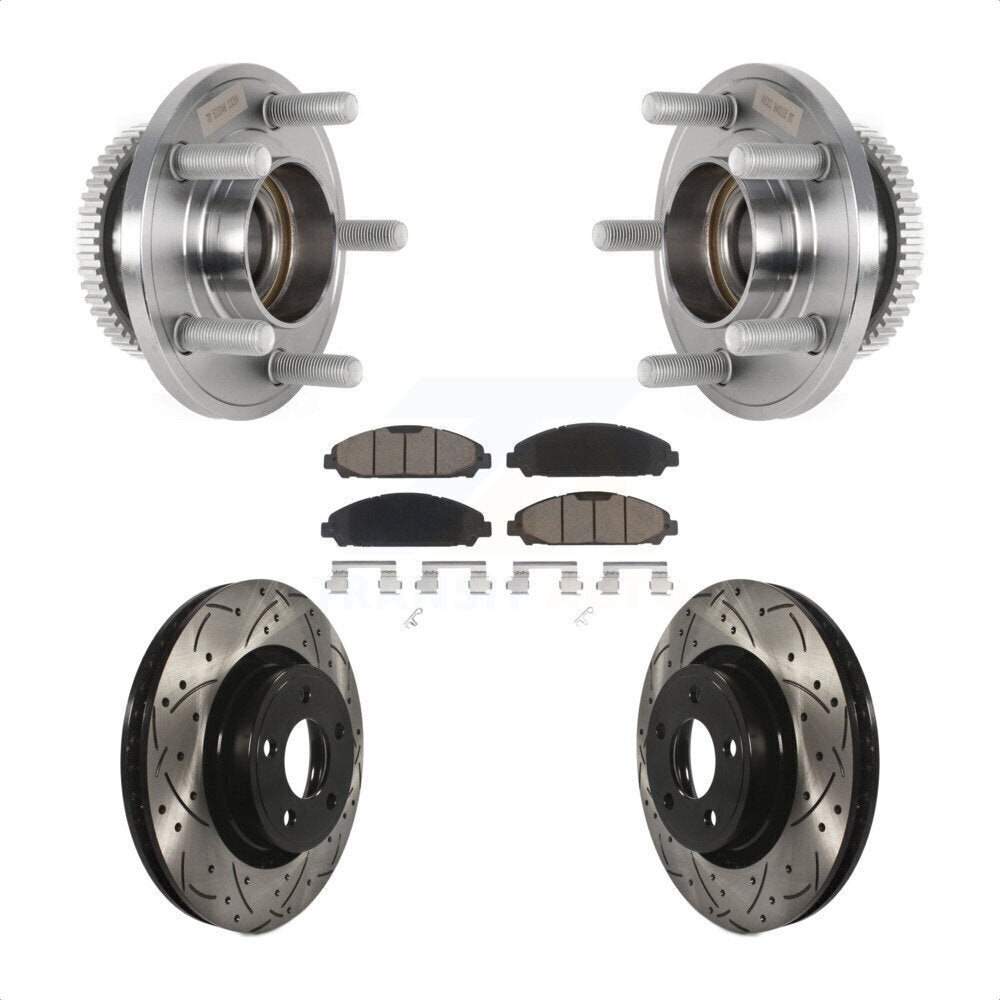 Hub Bearing Assembly Coat Drill Slot Brake Rotor Pads Front Kit For Ford Mustang