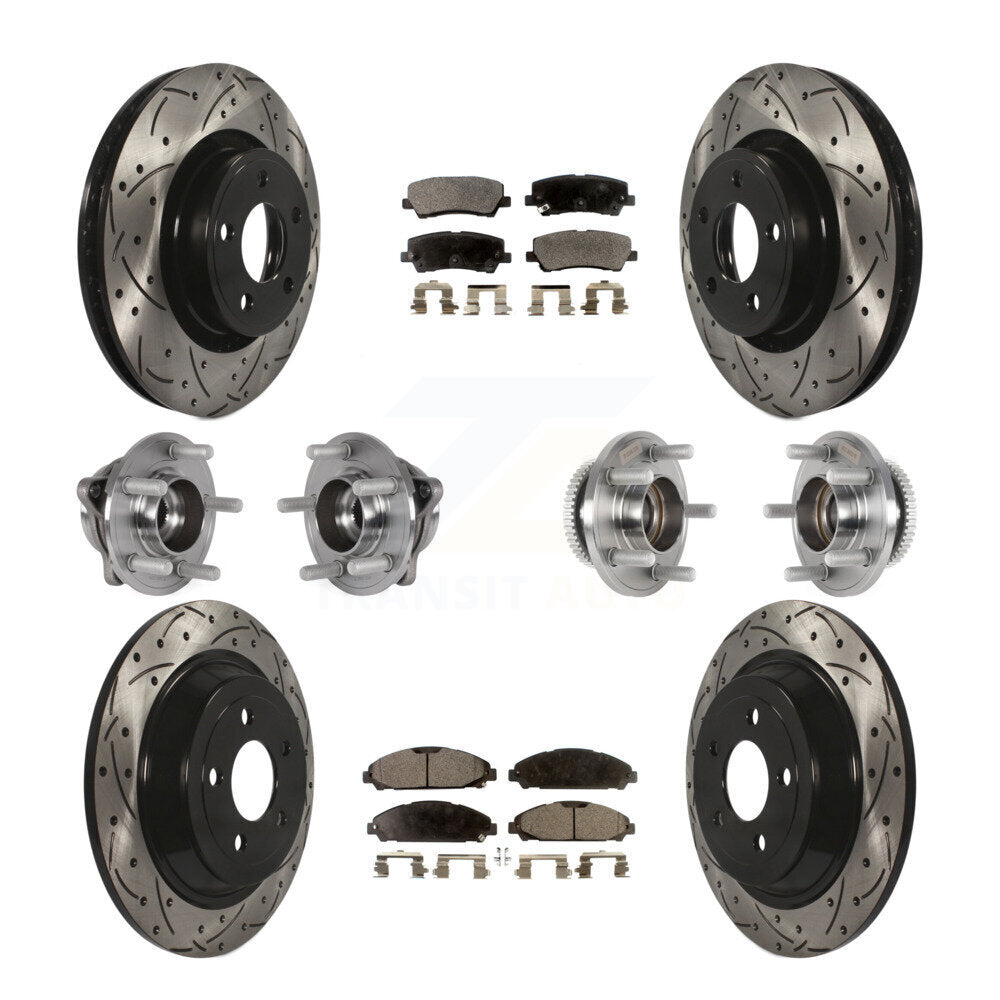 Hub Bearing Coated Disc Brake Rotor & Pad Front Rear Kit (10Pc) For Ford Mustang
