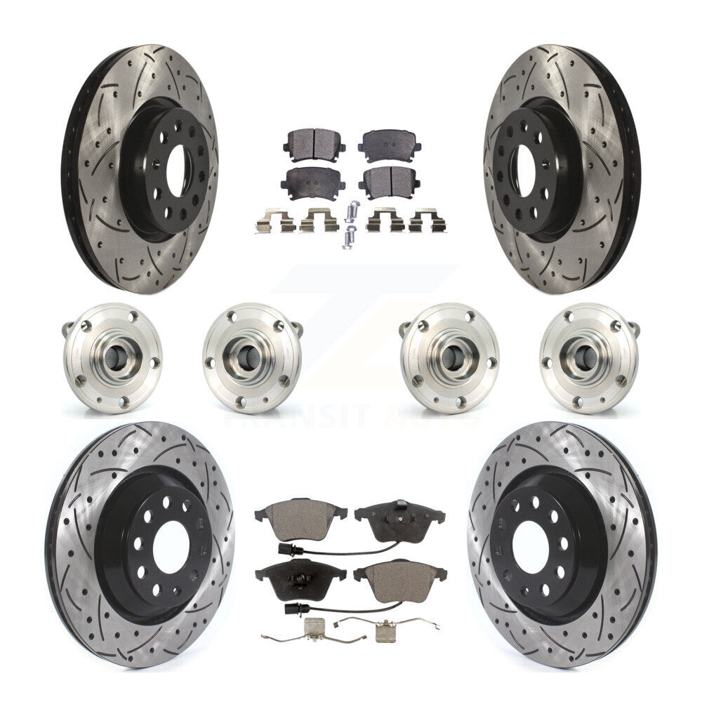 Hub Bearing Coated Disc Brake Rotor Pads Front Rear Kit (10Pc) For Volkswagen CC