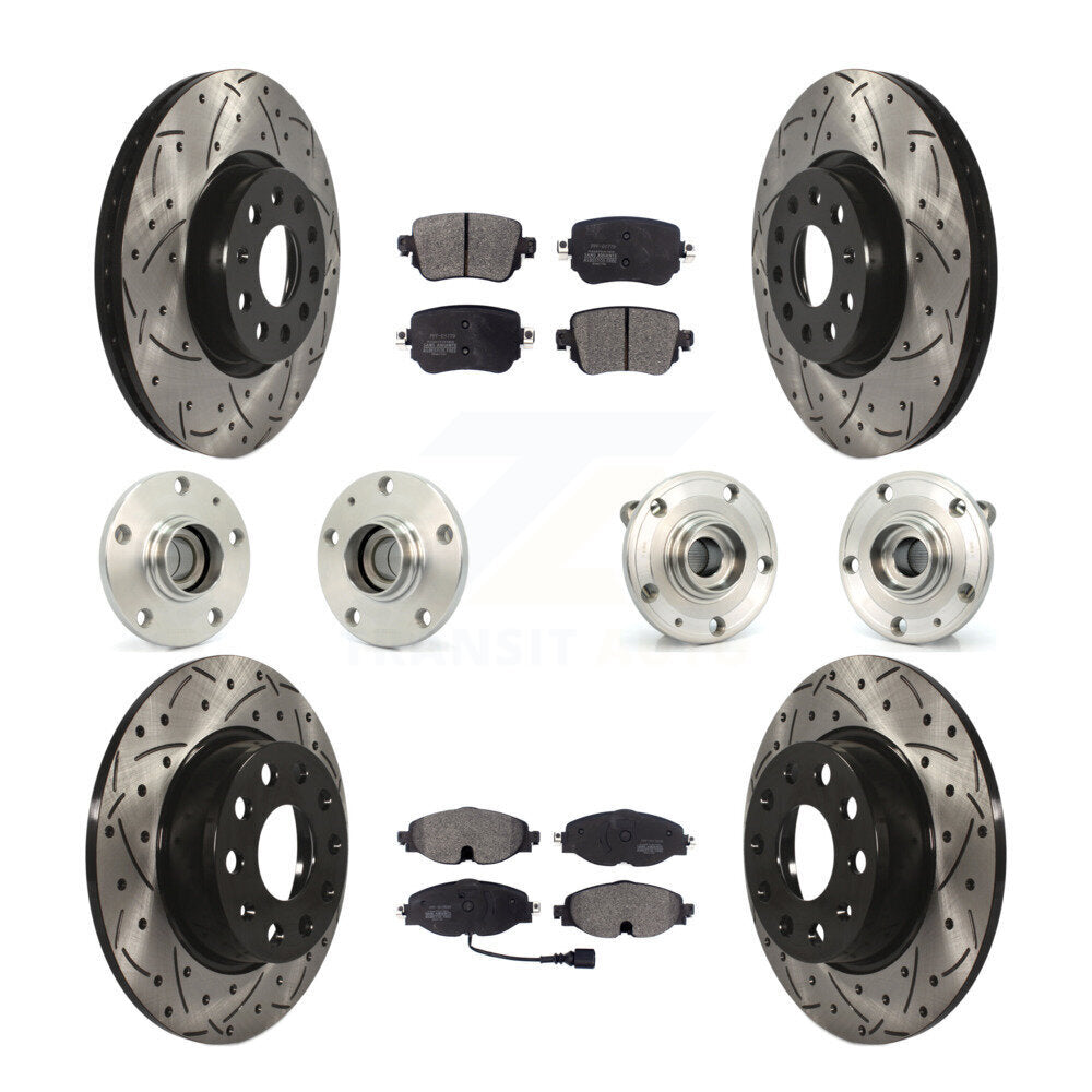 Hub Bearing Coated Brake Rotor & Pad Front Rear Kit (10Pc) For Volkswagen Passat