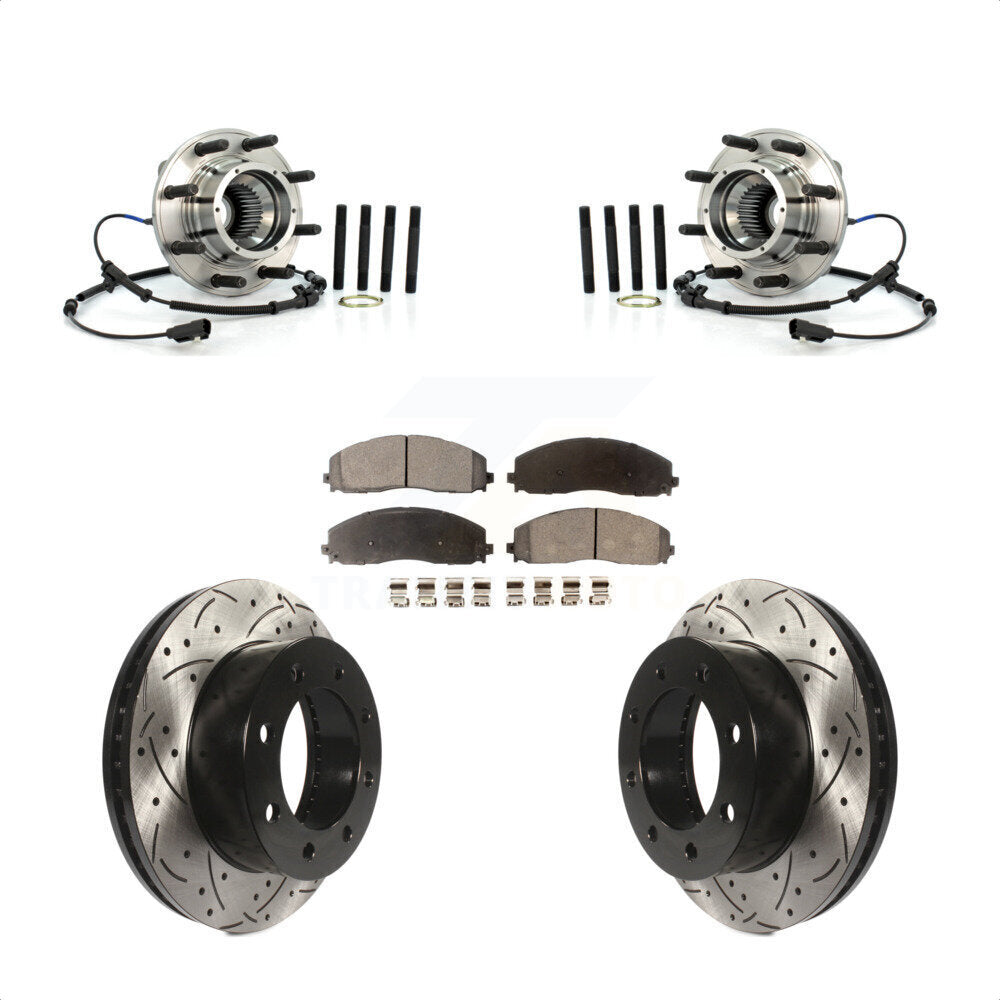 Hub Bearing Drilled Slot Brake Rotor Pad Front Kit For Ford F-250 Super Duty 4WD