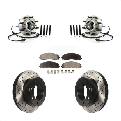 Hub Bearing Drilled Slot Brake Rotor Pad Front Kit For Ford F-250 Super Duty 4WD