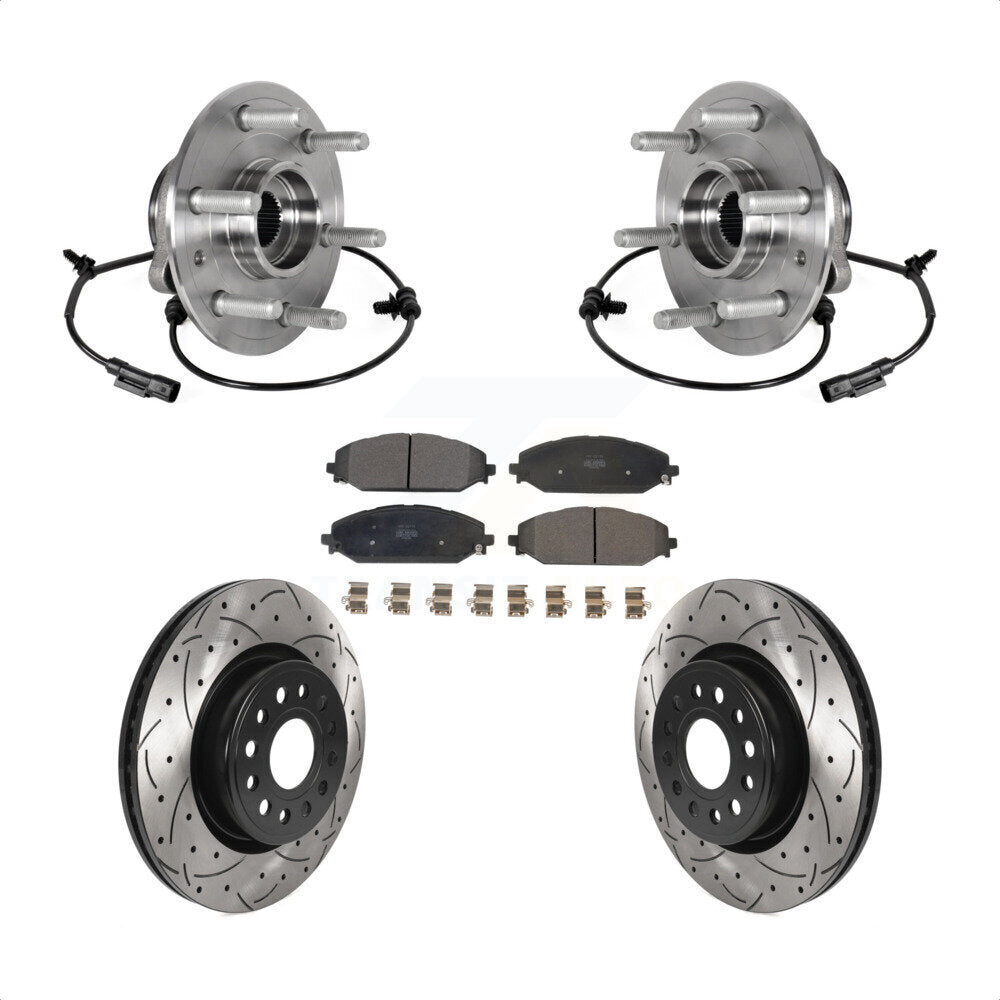 Hub Bearing Assembly Coated Drilled Slot Brake Rotor Pads Front Kit For Ram 1500