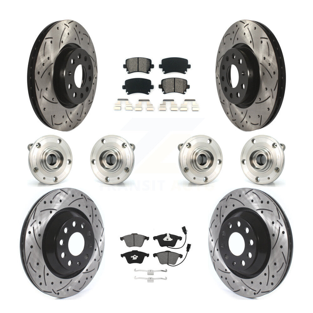 Hub Bearing Coated Disc Brake Rotor Pads Front Rear Kit (10Pc) For Volkswagen CC