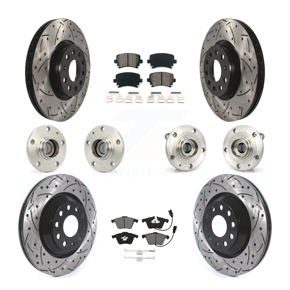 Hub Bearing Coated Disc Brake Rotor Pads Front Rear Kit (10Pc) For Volkswagen CC