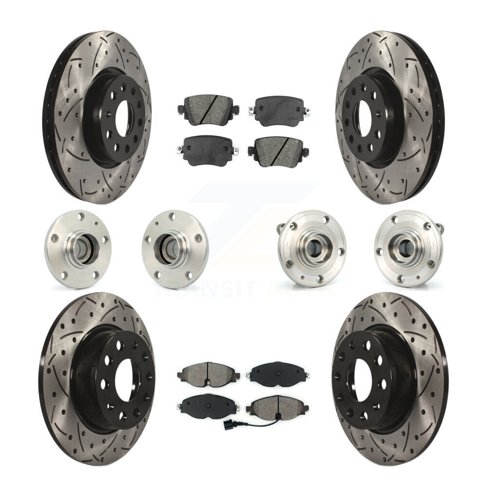 Hub Bearing Coated Brake Rotor & Pad Front Rear Kit (10Pc) For Volkswagen Passat