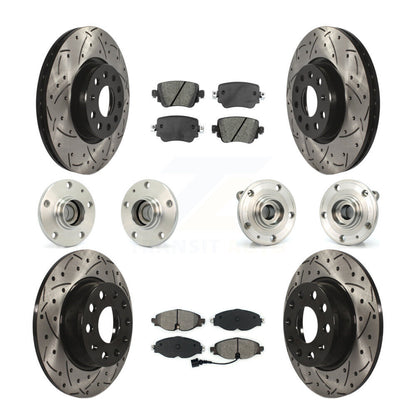 Hub Bearing Coated Brake Rotor & Pad Front Rear Kit (10Pc) For Volkswagen Passat