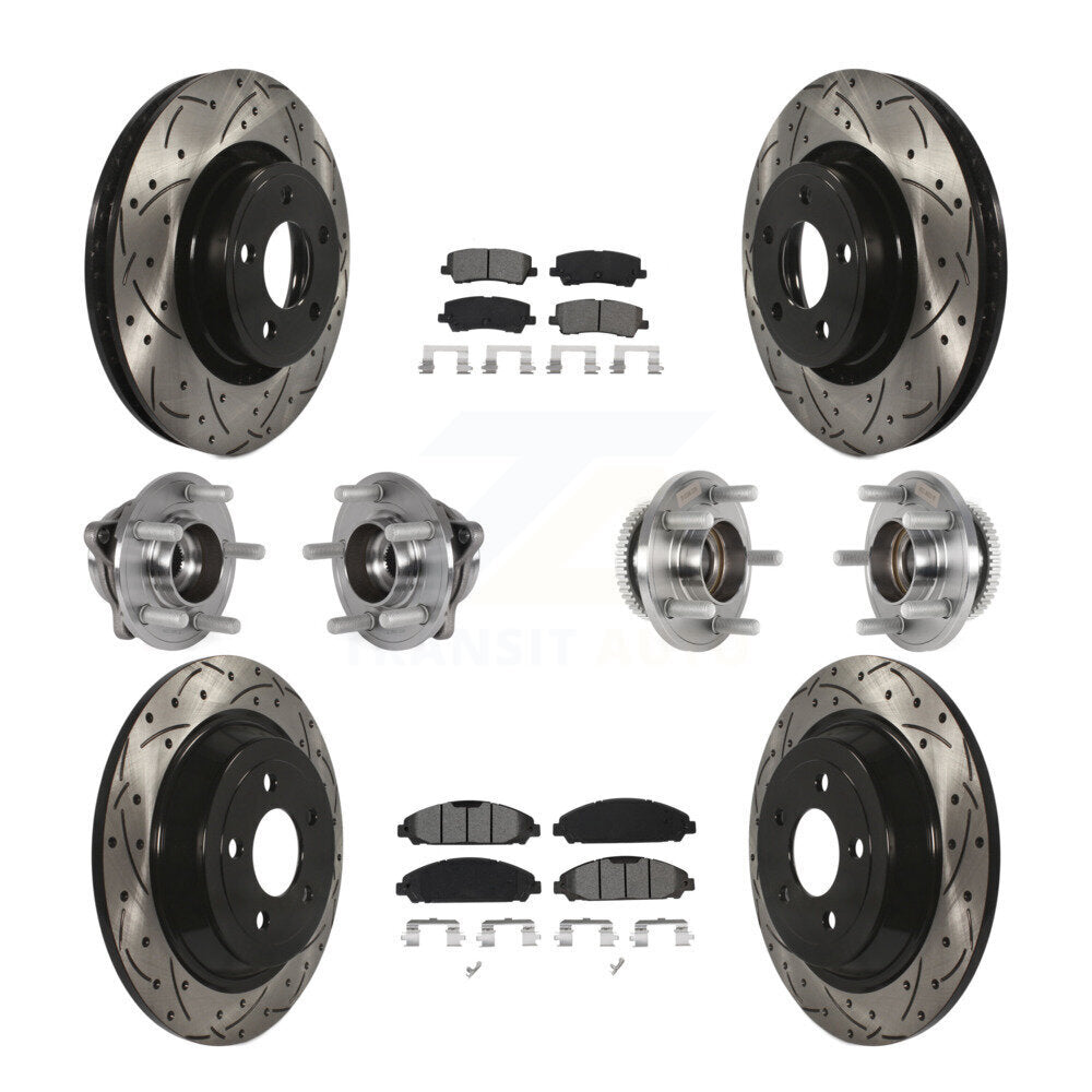 Hub Bearing Coated Disc Brake Rotor & Pad Front Rear Kit (10Pc) For Ford Mustang