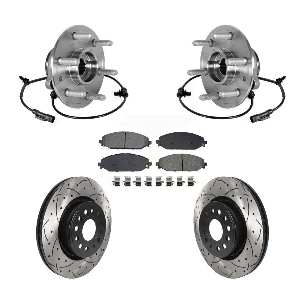 Hub Bearing Assembly Coated Drilled Slot Brake Rotor Pads Front Kit For Ram 1500