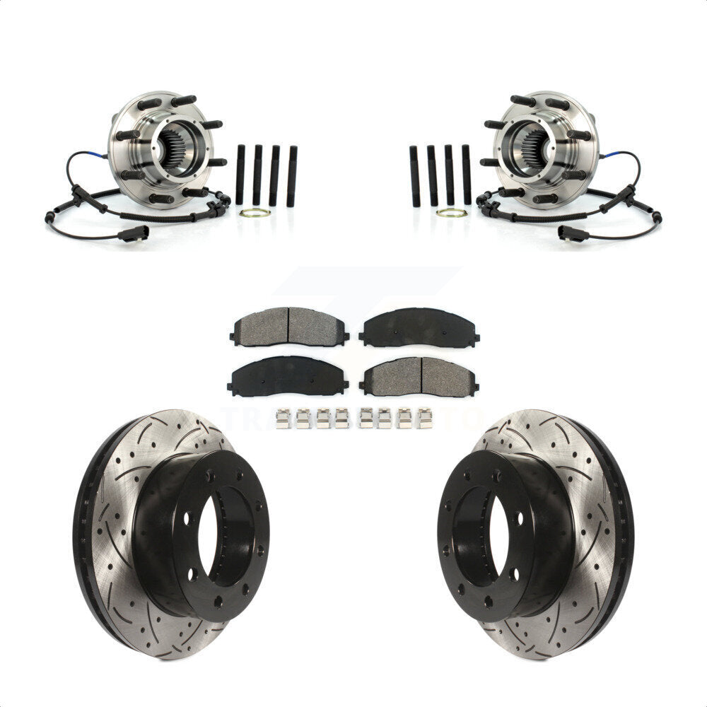 Hub Bearing Drilled Slot Brake Rotor Pad Front Kit For Ford F-250 Super Duty 4WD