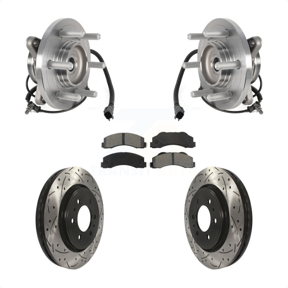 Hub Bearing Drill Slot Brake Rotor Pad Front Kit For Ford Expedition Lincoln 4WD
