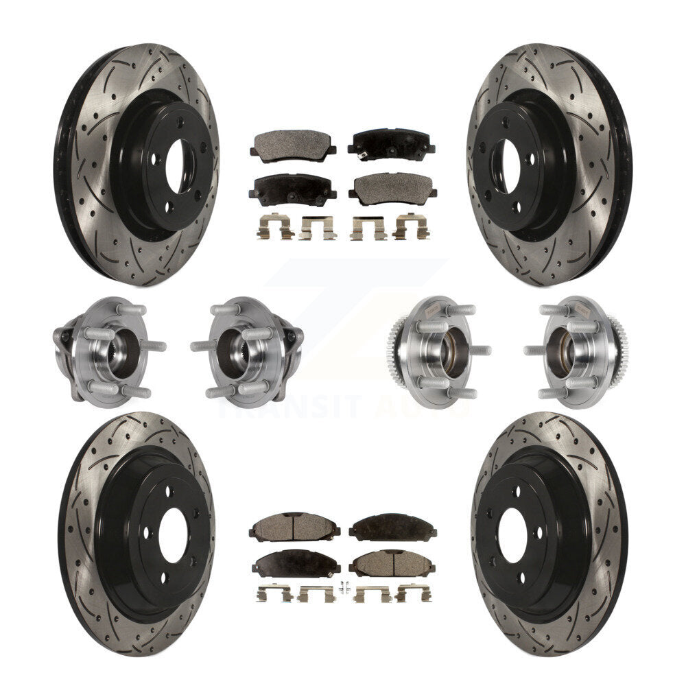 Hub Bearing Coated Disc Brake Rotor & Pad Front Rear Kit (10Pc) For Ford Mustang