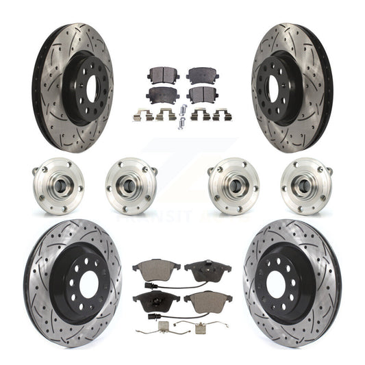 Hub Bearing Coated Disc Brake Rotor Pads Front Rear Kit (10Pc) For Volkswagen CC