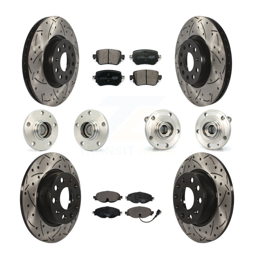 Hub Bearing Coated Brake Rotor & Pad Front Rear Kit (10Pc) For Volkswagen Passat