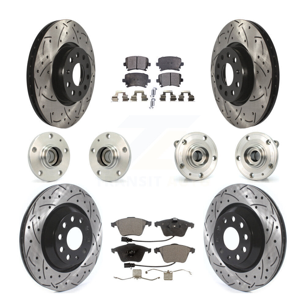 Hub Bearing Coated Disc Brake Rotor Pads Front Rear Kit (10Pc) For Volkswagen CC
