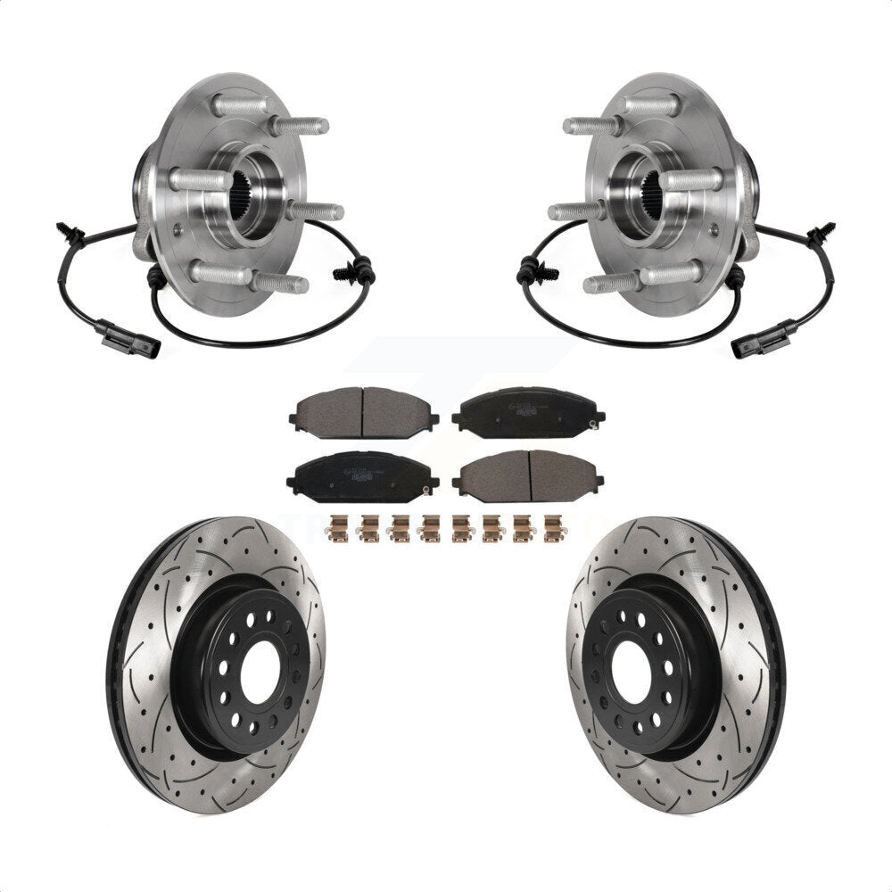 Hub Bearing Assembly Coated Drilled Slot Brake Rotor Pads Front Kit For Ram 1500