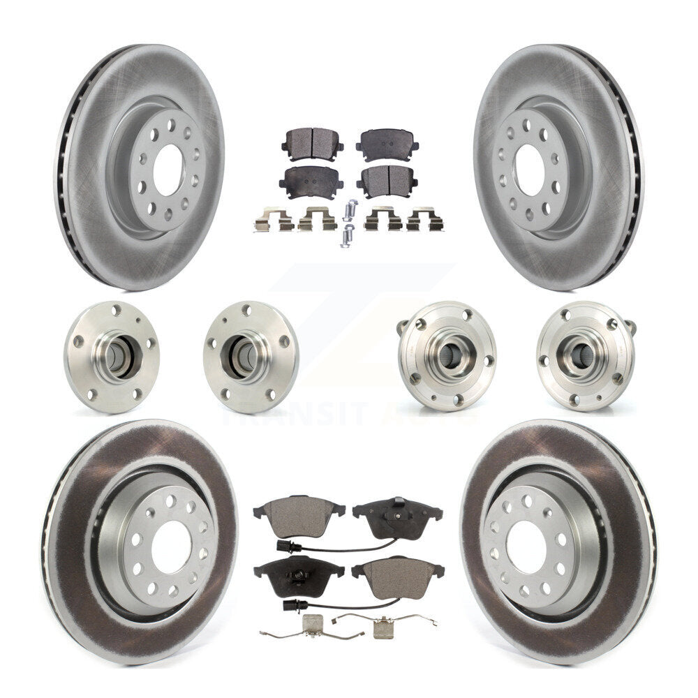 Hub Bearing Coated Disc Brake Rotor Pads Front Rear Kit (10Pc) For Volkswagen CC