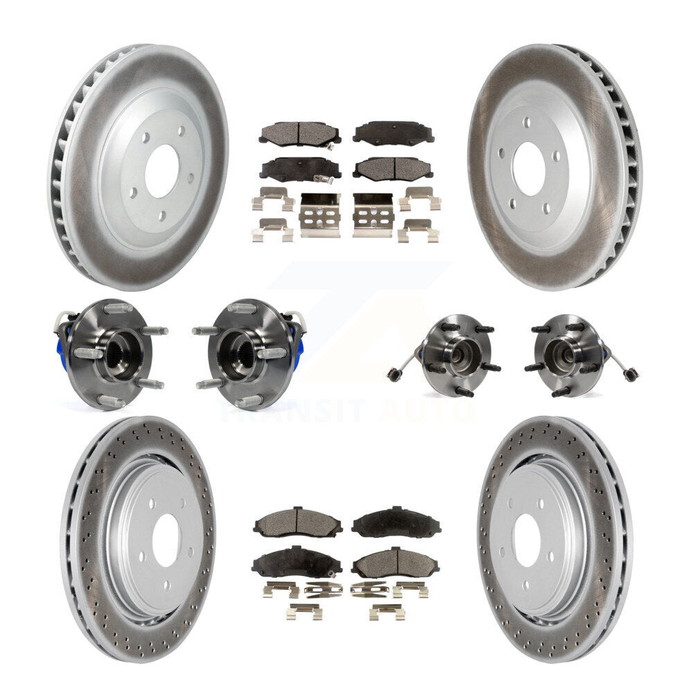 Hub Bearing Coated Disc Brake Rotor & Pad Front Rear Kit (10Pc) For Cadillac XLR