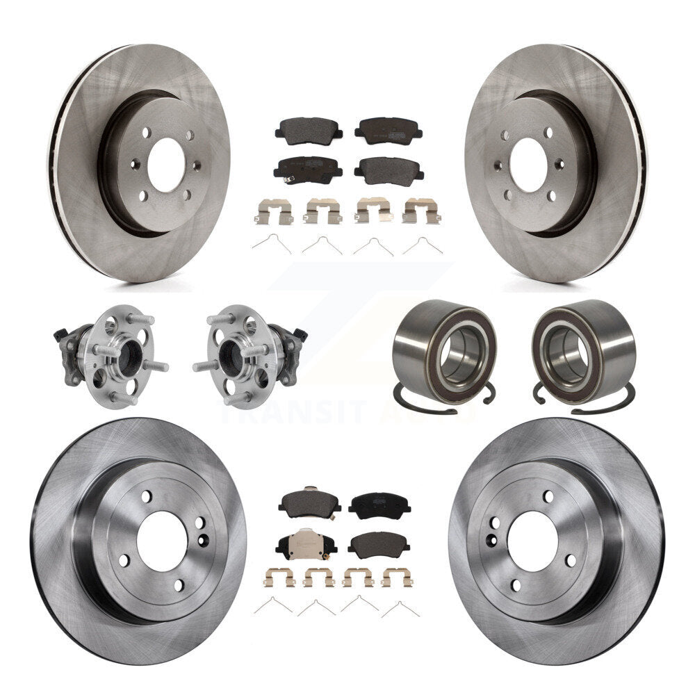 Hub Bearing Brake Rotor And Pad Front Rear Kit (10Pc) For Kia Rio Hyundai Accent